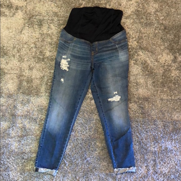 Isabel Maternity by Ingrid & Isabel Denim - Cropped Distressed Denim Maternity Jegging Isabel Maternity by Ingrid & Isabel Denim - Cropped Distressed Denim Maternity Jegging